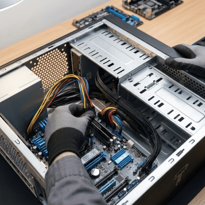 Técnico montando un ordenador